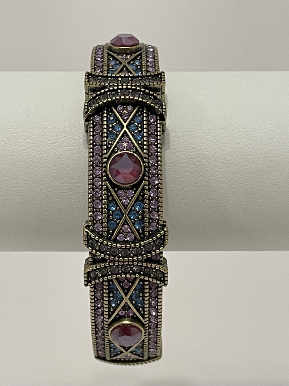 Heidi Daus Vintage-Inspired “Tapered X” Purple/Blue Crystal Hinge Bangle